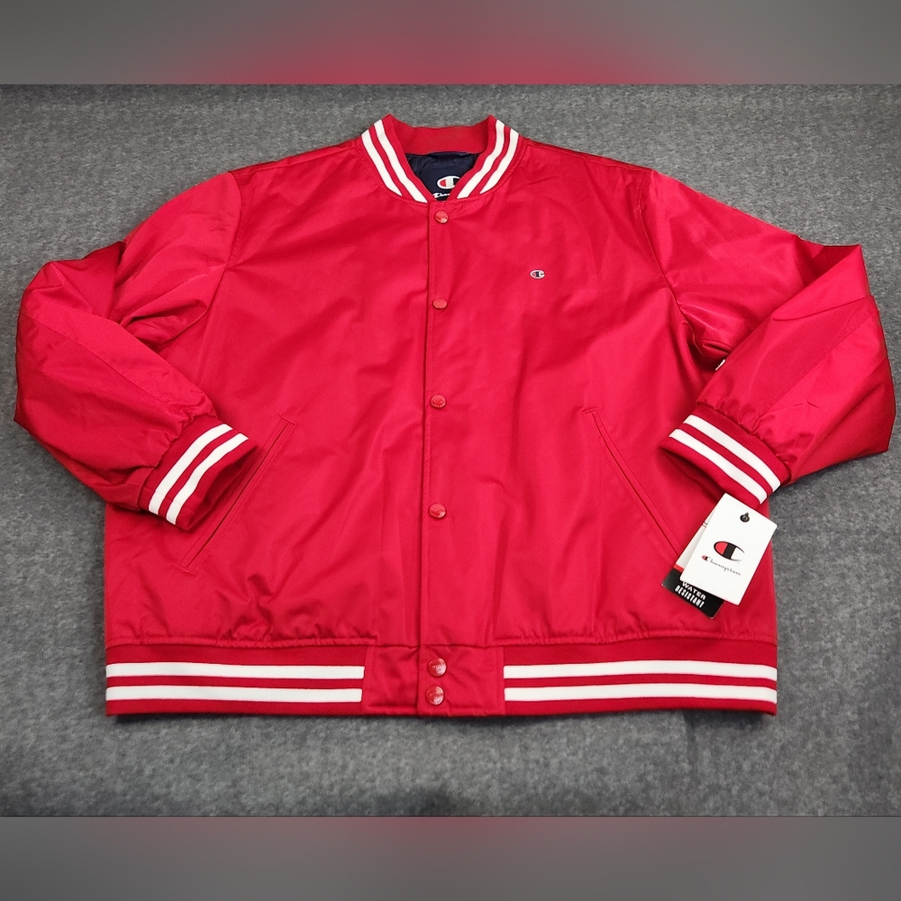 Champion Classic Varsity Bomber Jacket Mens 2XL Red Snap Closure No Hood NWT